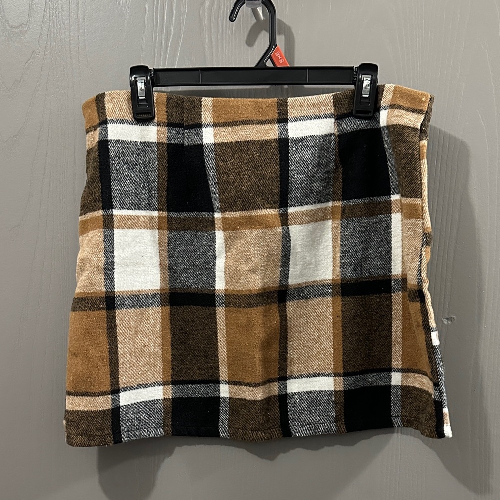 Plaid Mini Skirt - Black, Brown, White